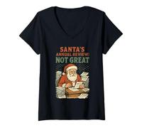 Donna Retro Babbo Natale Annual Check Divertente Vacanza Comic Natale Amante Maglietta con Collo a V