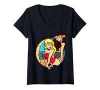 Donna Retrò Babes Sulla Spiaggia Cartoon Vibes Maglietta con Collo a V