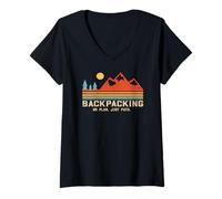 Donna Retro Backpacking - Nessun Piano Solo Percorso per Escursioni Maglietta con Collo a V