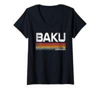 Donna Retro Baku Azerbaigian Abbigliamento Capitale azera Maglietta con Collo a V