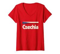 Donna Retro Bandiera Repubblica Ceca Rosso Cesko Maglietta con Collo a V