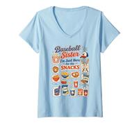 Donna Retro Baseball Sister Sono Qui Solo per Gli Snack Softball Maglietta con Collo a V