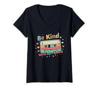 Donna Retro Be Kind Words Don't Rewind - Nastro a Cassetta edificante Maglietta con Collo a V