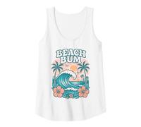 Donna Retro Beach Bum Ocean Wave Palma Tramonto Ibisco Fiore Canotta