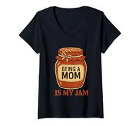 Donna Retro Being a Mom Is My Jam Strawberry Jar Cute Mother’s Day Maglietta con Collo a V
