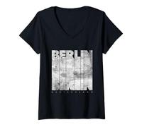 Donna Retro Berlino Deutschland Illustrazione Grafica Cool Designs Maglietta con Collo a V