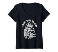 Donna Retro Biker Death/Grim Reaper Clothing Lowbrow No Body Maglietta con Collo a V