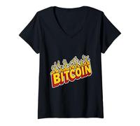Donna Retro Bitcoin Crypto Moneta Digitale Denaro Valuta Futuro Maglietta con Collo a V