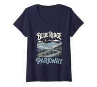 Donna Retro Blue Ridge Parkway Vintage Style 80s National Park Maglietta con Collo a V