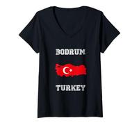 Donna Retro Bodrum Turchia Distressed Turchia Bandiera Maglietta con Collo a V