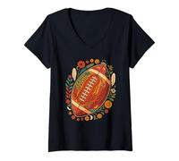 Donna Retro Boho Football with Flowers Fall Maglietta con Collo a V