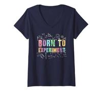 Donna Retro Born to Experiment Chimica Viaggio Insegnante Inspire Stud Maglietta con Collo a V