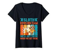 Donna Retro Bradipo Bowling Team Funny Sport Strike Maglietta con Collo a V