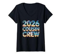 Donna Retro Camp 2026 Cousin Crew Vacanza Viaggio Surf Spiaggia Maglietta con Collo a V