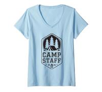 Donna Retro Camp Staff Consigliere Direttore Campeggio Vibes Caos Maglietta con Collo a V