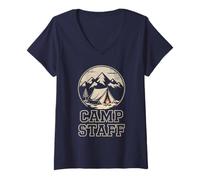 Donna Retro Camp Staff Summer Camping Host Vibes Staff Besties Maglietta con Collo a V