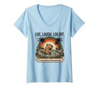 Donna Retro Capybara Hot Spring Relax Digital Detox Maglietta con Collo a V