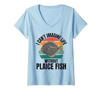 Donna Retro Carino Pesce I Can't Imagine Life Without Plaice Fish Maglietta con Collo a V