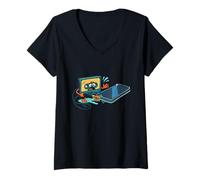 Donna Retro Cassetta Nastro vs Porta USB - Sarcastico 70s Joke Sarcasm Maglietta con Collo a V