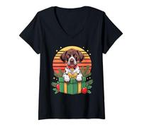 Donna Retro Christmas German Shorthaired Pointer X-mas GSP Maglietta con Collo a V