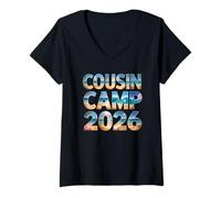 Donna Retro Cousin Camp 2026 Crew Vacanza Vacanza Spiaggia Maglietta con Collo a V