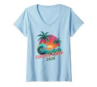Donna Retro Cousin Camp 2026 Vacanza Viaggio Surf Viaggio Vacay Maglietta con Collo a V