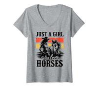 Donna Retro Cowgirl e Cavallo "Solo una ragazza che ama i cavalli" Donne Maglietta con Collo a V