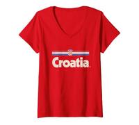 Donna Retro Croazia Bandiera Hrvatska Rosso Croato Maglietta con Collo a V