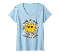 Donna Retro Cute Sun Never Let Them Dim Your Light Positività Maglietta con Collo a V