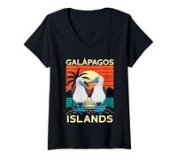 Donna Retro dai piedi blu Booby Bird Galapagos Maglietta con Collo a V