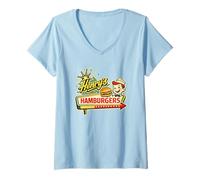 Donna Retro Diner Sign Art Henry's Hamburgers Maglietta con Collo a V