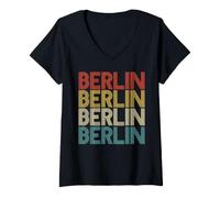 Donna Retro Distressed Germania Berlino Deutschland Maglietta con Collo a V