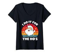 Donna Retro Divertente Babbo Natale I do it for The ho's Christmas Maglietta con Collo a V
