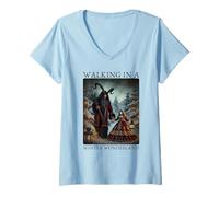 Donna Retro Divertente Walking in a Winter Wonderland Merry Christmas Maglietta con Collo a V