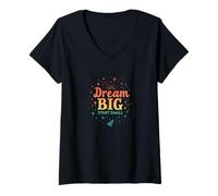 Donna Retro Dream Big Start Piccolo Motivazione Maglietta con Collo a V