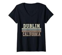 Donna Retro Dublino California Maglietta con Collo a V
