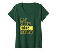 Donna Retro Eat Sleep Oregon Repeat Varsity Vintage Oregon Fan Maglietta con Collo a V