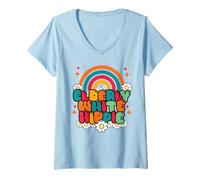 Donna Retro Elderly White Hippie Groovy Flower 60s Rainbow Funny Maglietta con Collo a V
