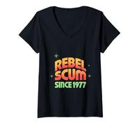 Donna Retro Fantascienza Star Rebel 1977 Spazio Vintage Nerd Nostalgia Maglietta con Collo a V