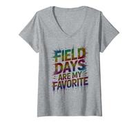 Donna Retro Field Days My Favorite Staff Win On Sport Cool Snack Maglietta con Collo a V