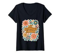Donna Retro Floreale Positivo Detto Let Kindness Bloom Groovy Maglietta con Collo a V