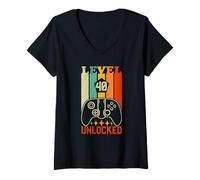 Donna Retro Gamer Level 40 Unlocked 40th Birthday Maglietta con Collo a V