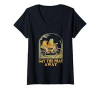 Donna retrò Gay Il Pregare Away Rana &Rospo Dire I Diritti Gay LGBT Orgoglio Maglietta con Collo a V