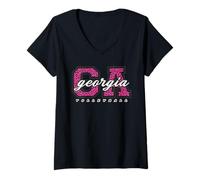 Donna Retro Georgia Pallavolo Rosa Leopard Collegiate State Art Maglietta con Collo a V