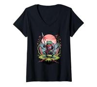 Donna Retro Giapponese Ashigaru Rana Rospo Rane Maglietta con Collo a V