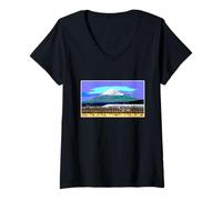 Donna Retro giapponese Bullet Train Mt Fuji Rail Shinkansen Giappone Maglietta con Collo a V