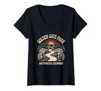 Donna Retro Golden Gate Park San Francisco Haight Street Tramonto Maglietta con Collo a V