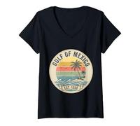 Donna Retro Golfo del Messico Vintage Grunge Distressed Rustico Maglietta con Collo a V