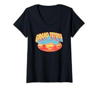 Donna Retro Grand Tetons National Park Vintage Style 80s Maglietta con Collo a V