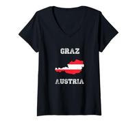 Donna Retro Graz Austria Distressed Austria Bandiera Maglietta con Collo a V